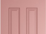 Four-panel composite door style in a muted pink finish