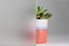 Frosted obscure glass next to clear glass, showing privacy while still letting light through