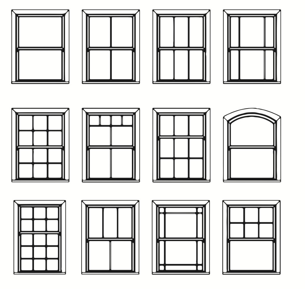 Illustrations of vertical slider sash window style options